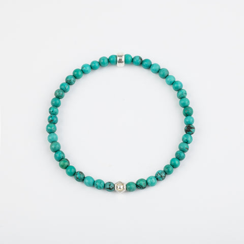 4mm Tibetan Turquoise Silver Hexagon Bracelet- Sold Out