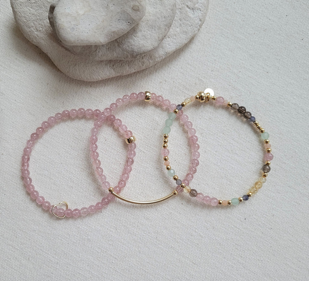 The Strawberry Garden Gold Stack - Strawberry Quartz Wild Garden Gold Stack