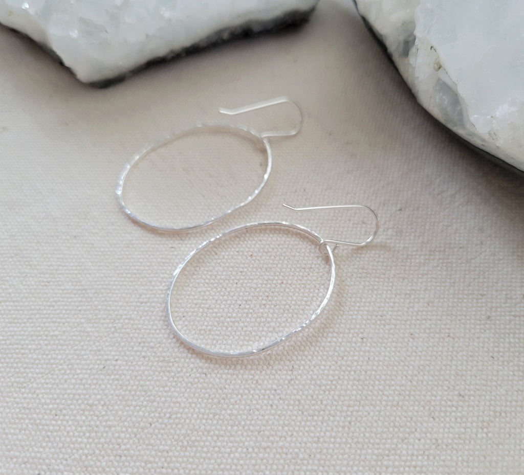 The Oval Shimmer - Silver Hammered Oval Earrings