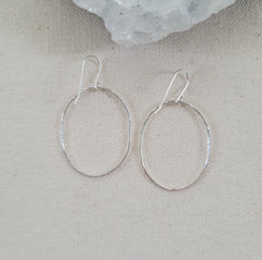 The Oval Shimmer - Silver Hammered Oval Earrings