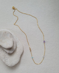 The Provence Lavender - Amazonite Amethyst Moonstone Scattered Gemstone Gold Necklace