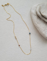 The Florence - Blue Tourmaline Goldstone Moonstone Scattered Gemstone Gold Necklace