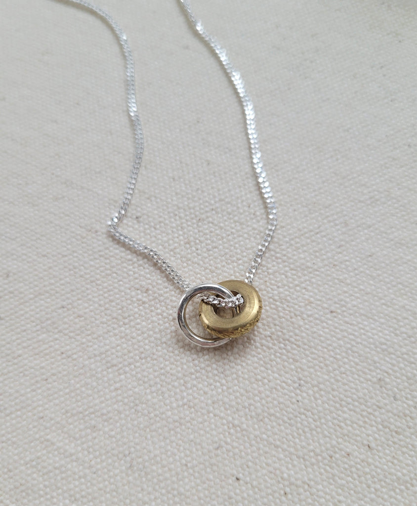 The Interlock - Brass Silver Double Circle Necklace