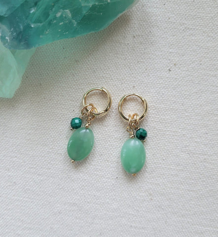 The Double Green Gold - Aventurine Malachite Removable Charm Hoop Earrings
