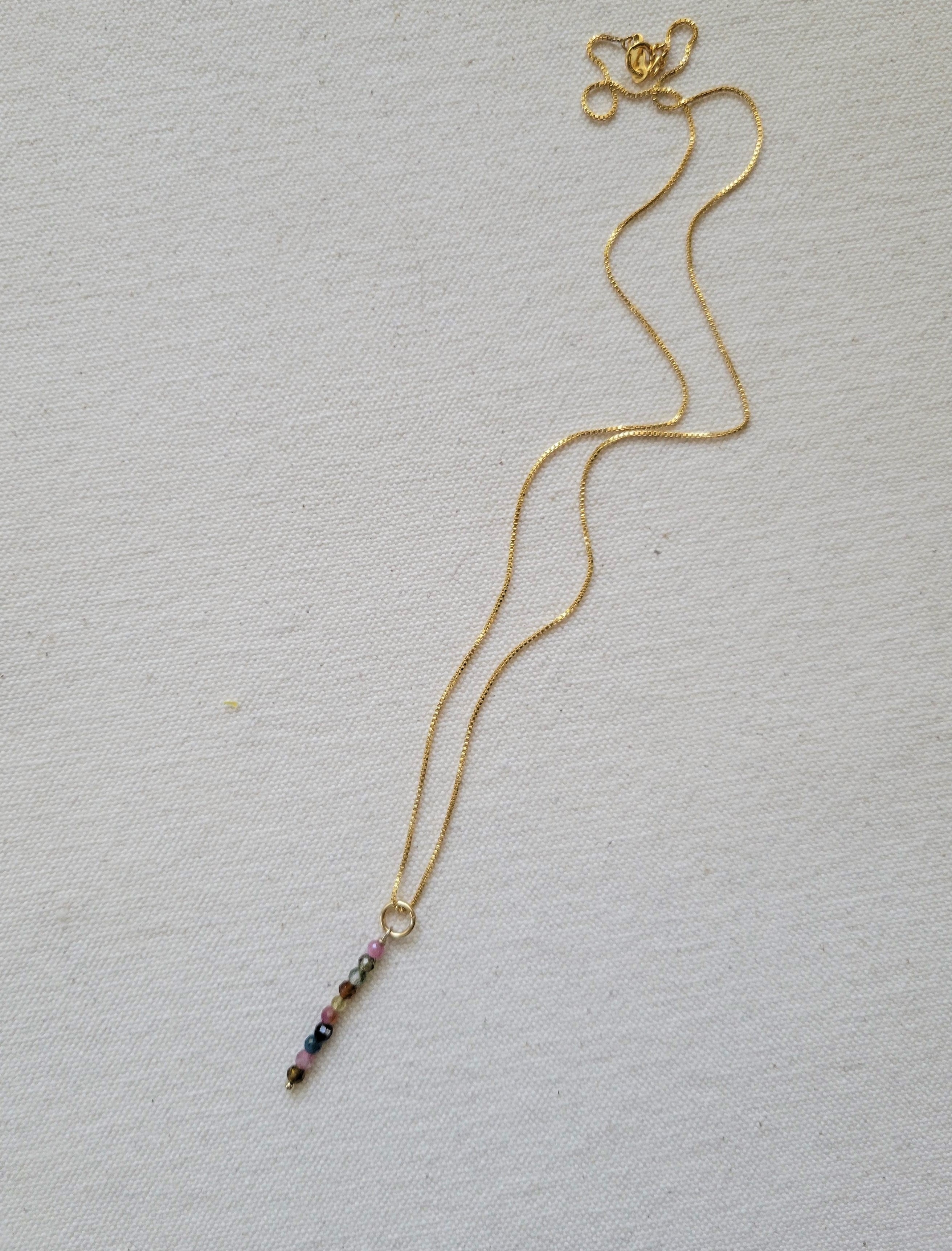 Tourmaline Gem Dangle Bar Gold Necklace