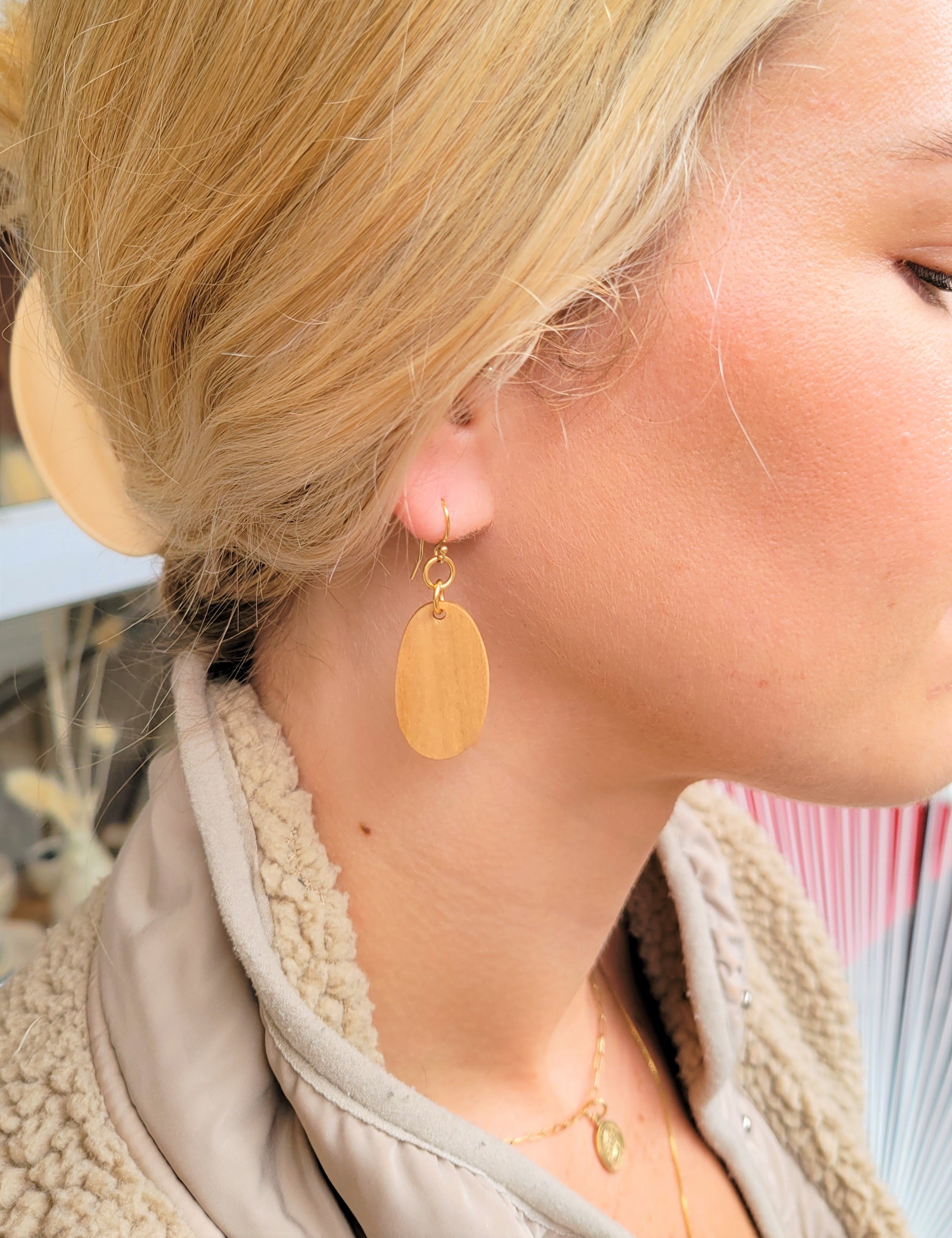 The Mielikki Goddess - Medium Arbutus Oval Gold Hook Earrings