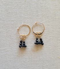 The Double Deep Black - Onyx Black Spinel Gold Removable Charm Hoop Earrings