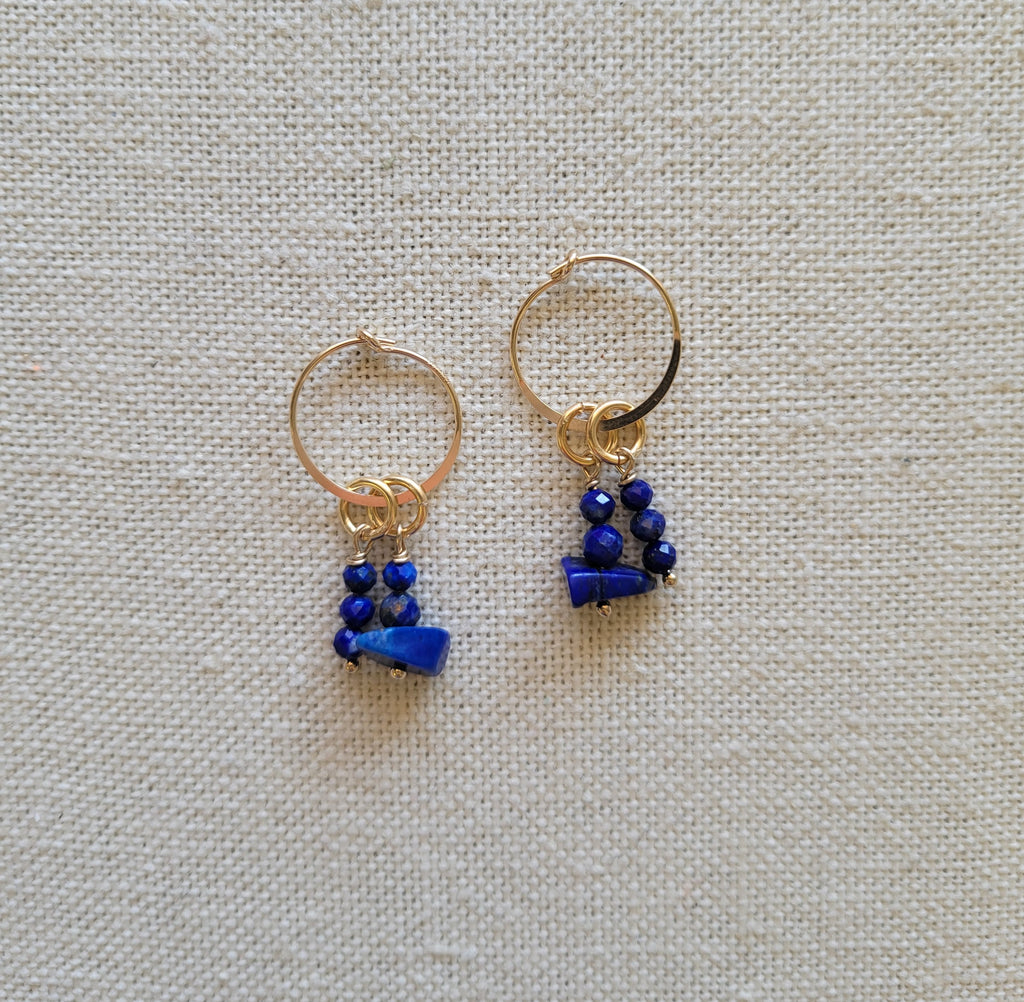 The Double Deep Blue - Lapis Gold Removable Charm Hoop Earrings