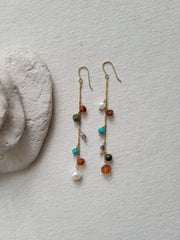 The Amazon - Pearl Amazonite Iolite Moonstone Amber Jade Gold Dangle Earrings