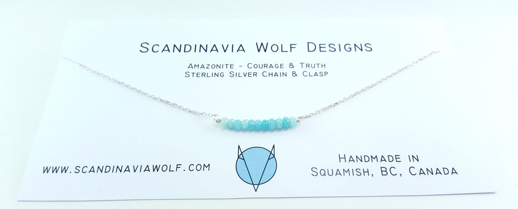 Amazonite Gem Bar Silver Necklace