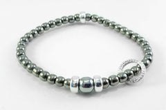 4mm Silver Hematite with Silver Floating Circle Bracelet