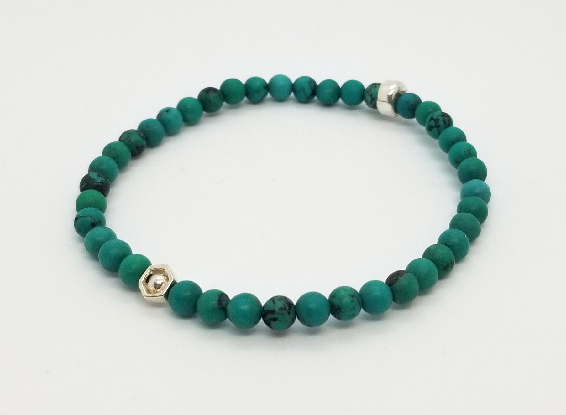 4mm Tibetan Turquoise Silver Hexagon Bracelet- Sold Out