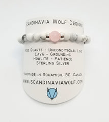 Rose Quartz, Lava, Howlite, Silver Combo Bracelet