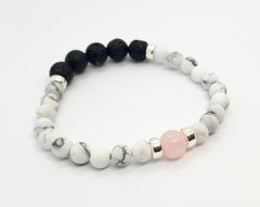 Rose Quartz, Lava, Howlite, Silver Combo Bracelet