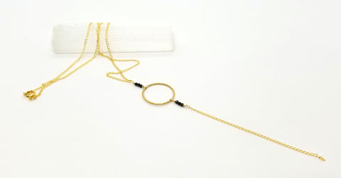 Black Spinel Circle Dangle Gold Chain Necklace