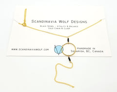 Black Spinel Circle Dangle Gold Chain Necklace