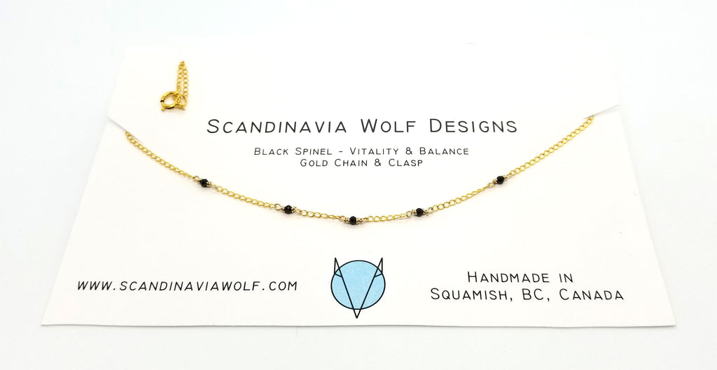 Black Spinel Dispersed Mini Gem Gold Chain