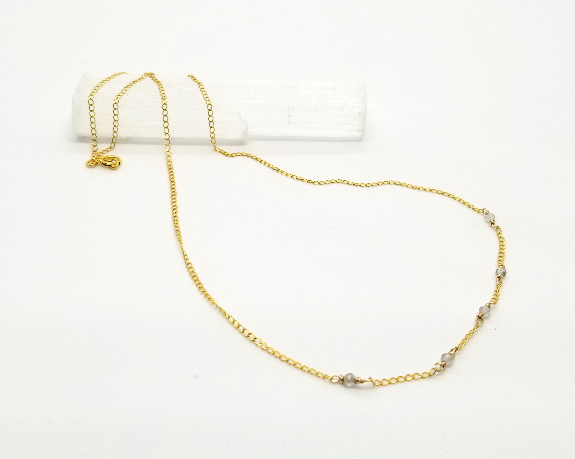 Labradorite Dispersed Mini Gem Gold Chain Necklace