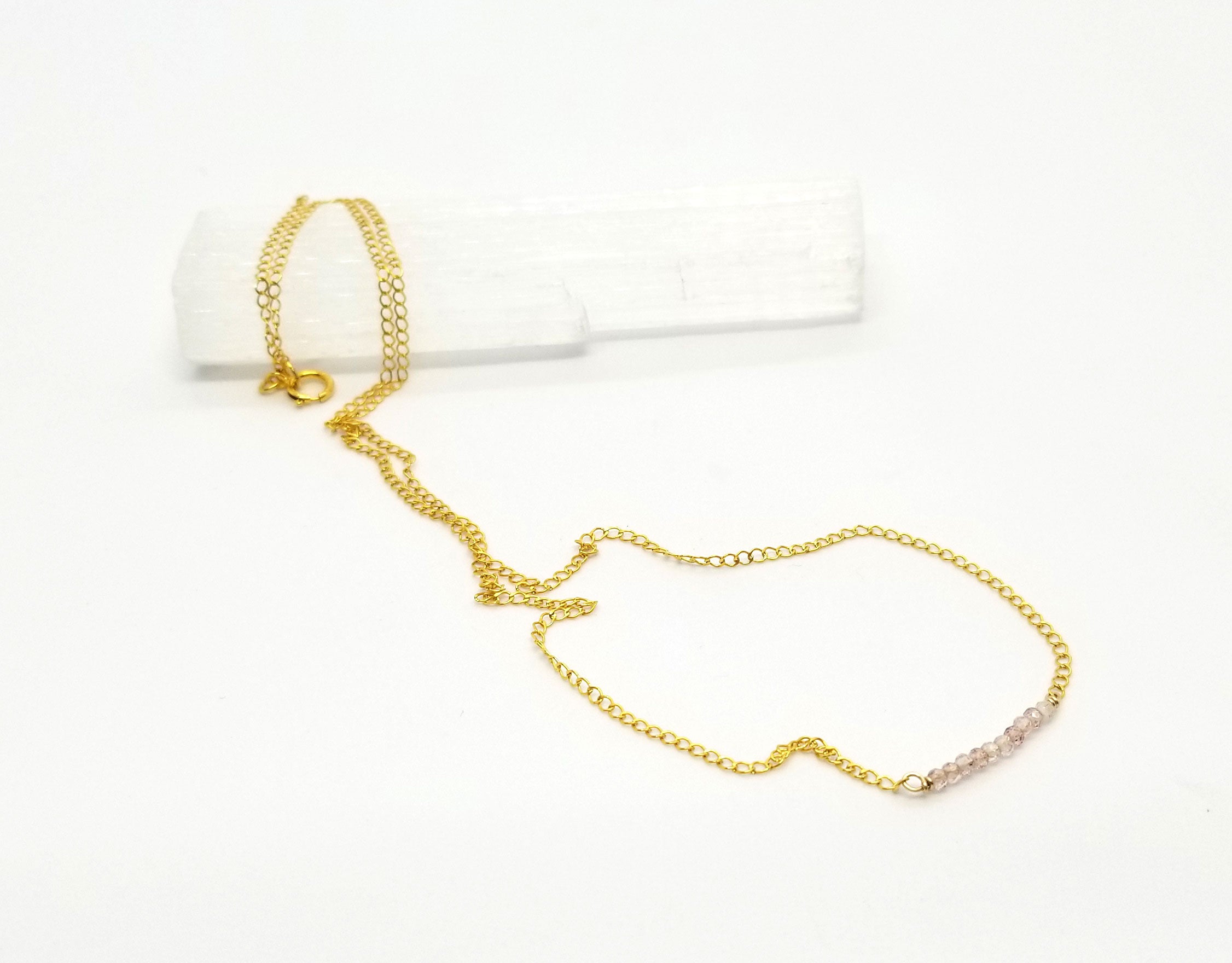 Strawberry Quartz Gem Bar Gold Necklace