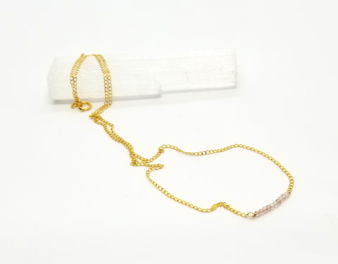 Strawberry Quartz Gem Bar Gold Necklace