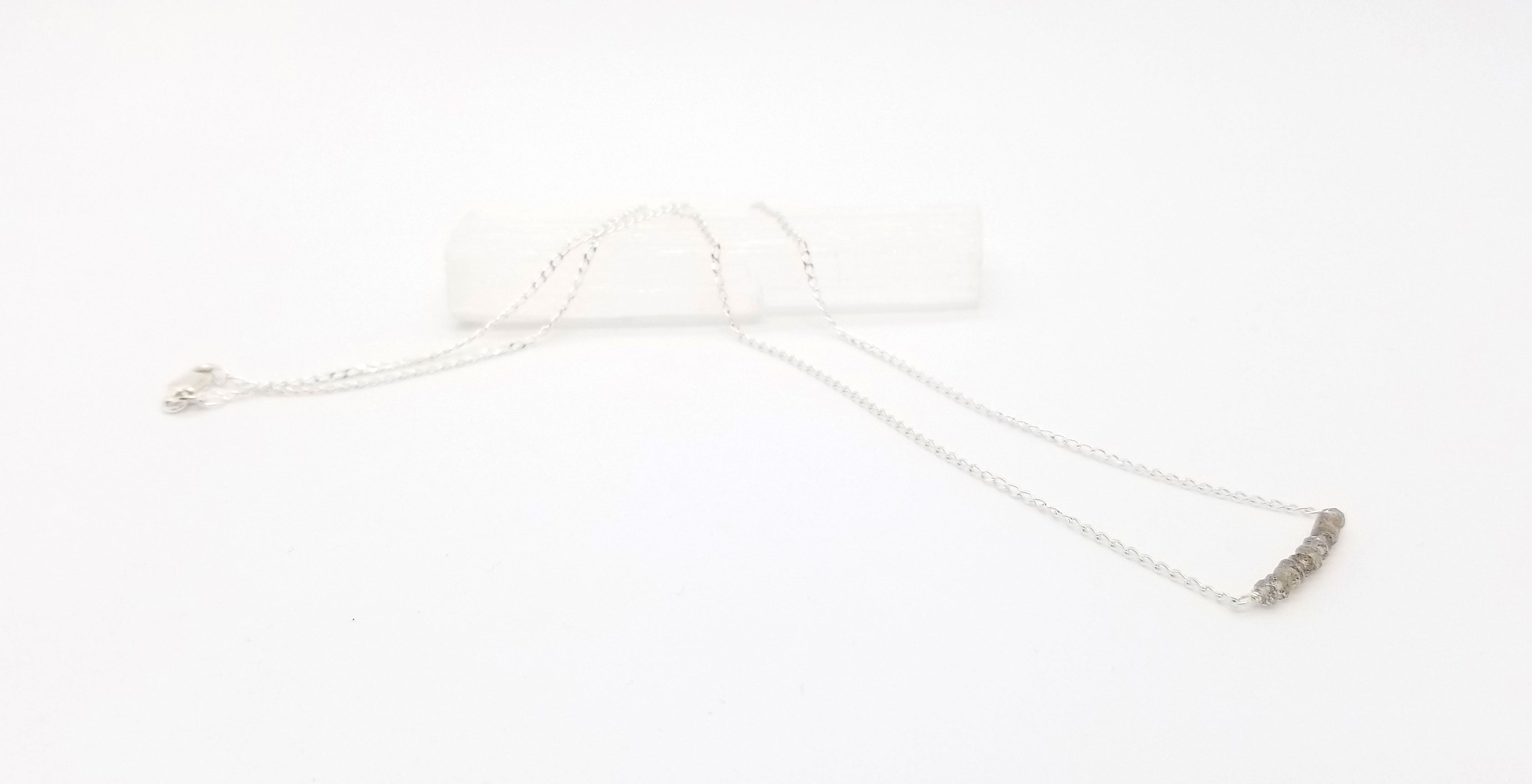 Labradorite Gem Bar Silver Necklace