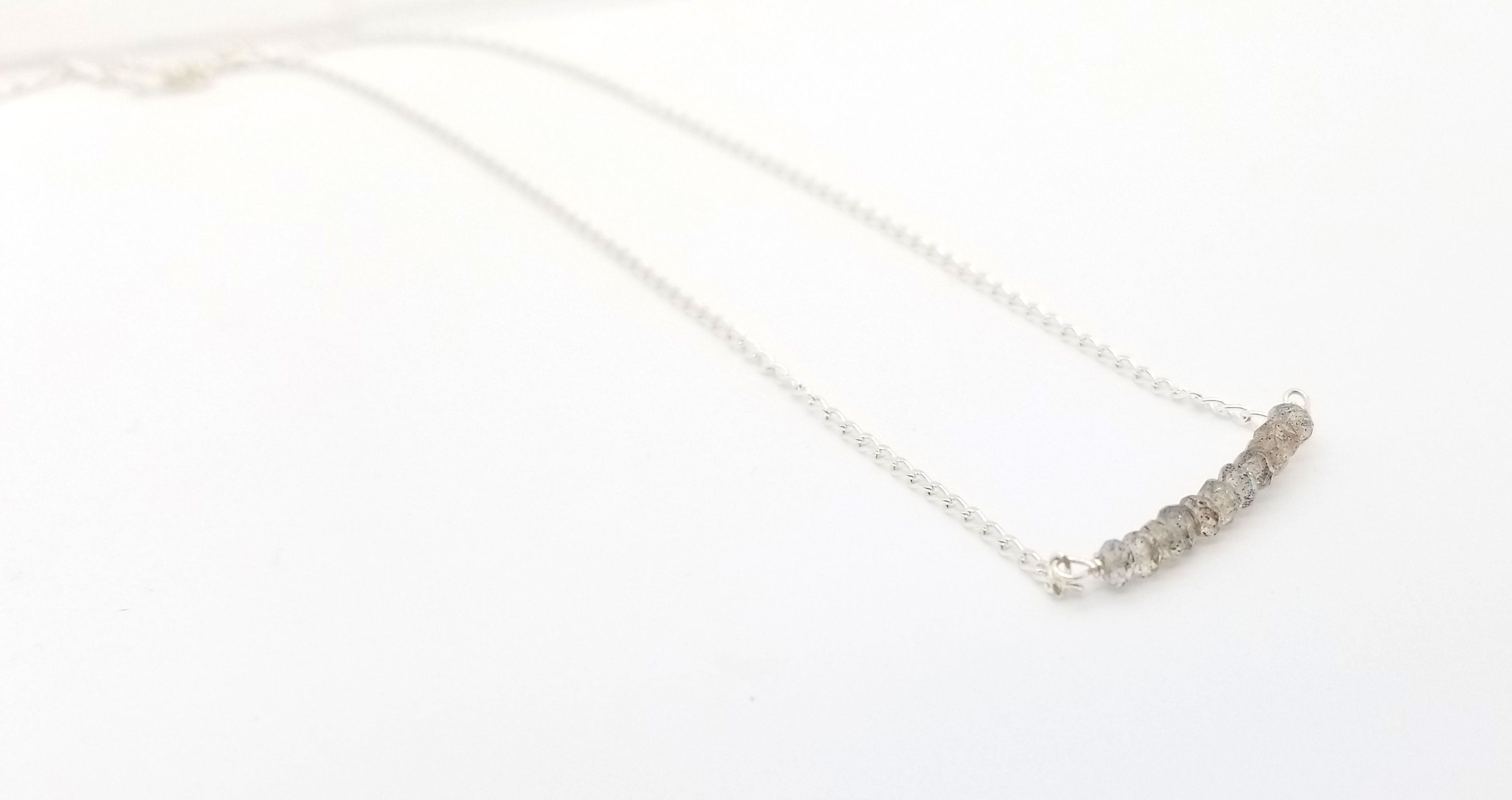 Labradorite Gem Bar Silver Necklace