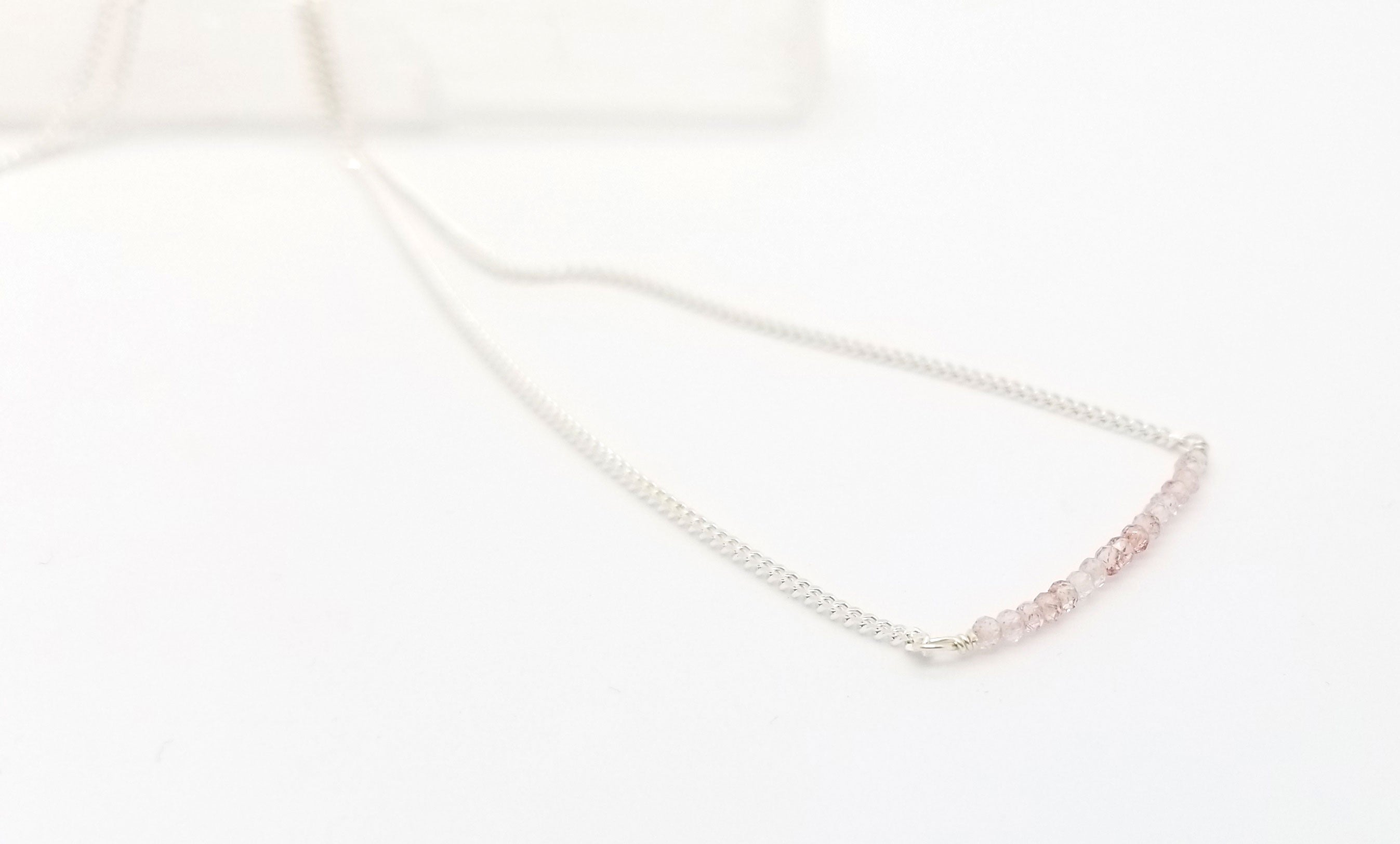 Strawberry Quartz Gem Bar Silver Necklace