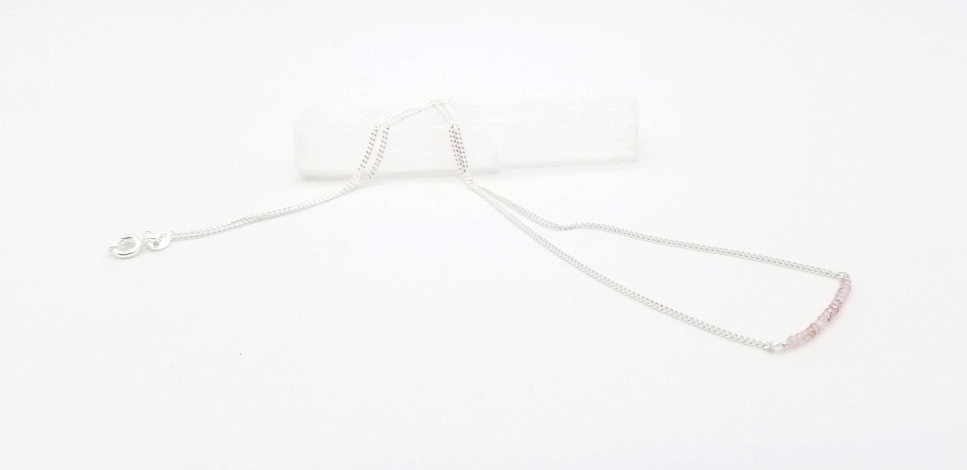 Strawberry Quartz Gem Bar Silver Necklace