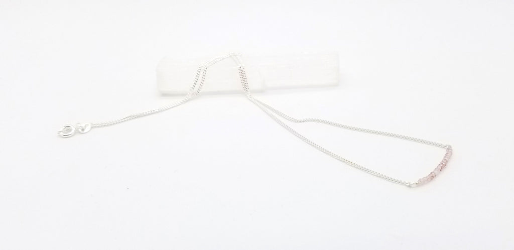 Strawberry Quartz Gem Bar Silver Necklace