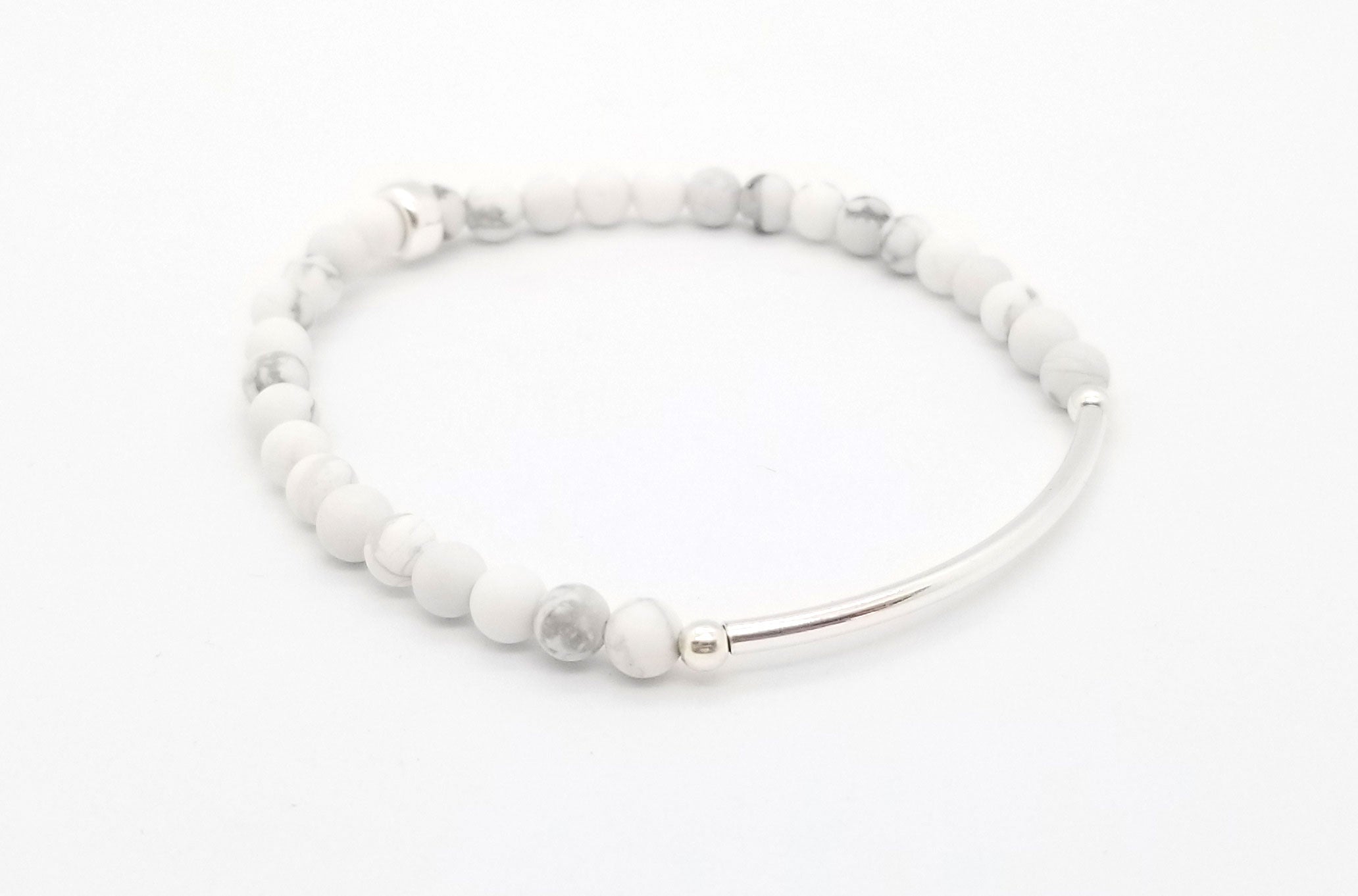 4mm Matte Howlite Silver Bar Bracelet