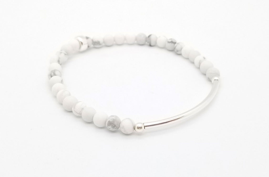 4mm Matte Howlite Silver Bar Bracelet