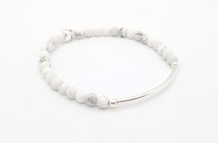 4mm Matte Howlite Silver Bar Bracelet