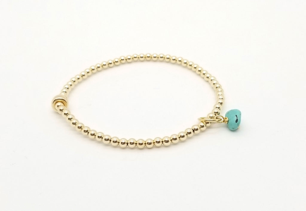 3mm Gold Turquoise Charm Bracelet
