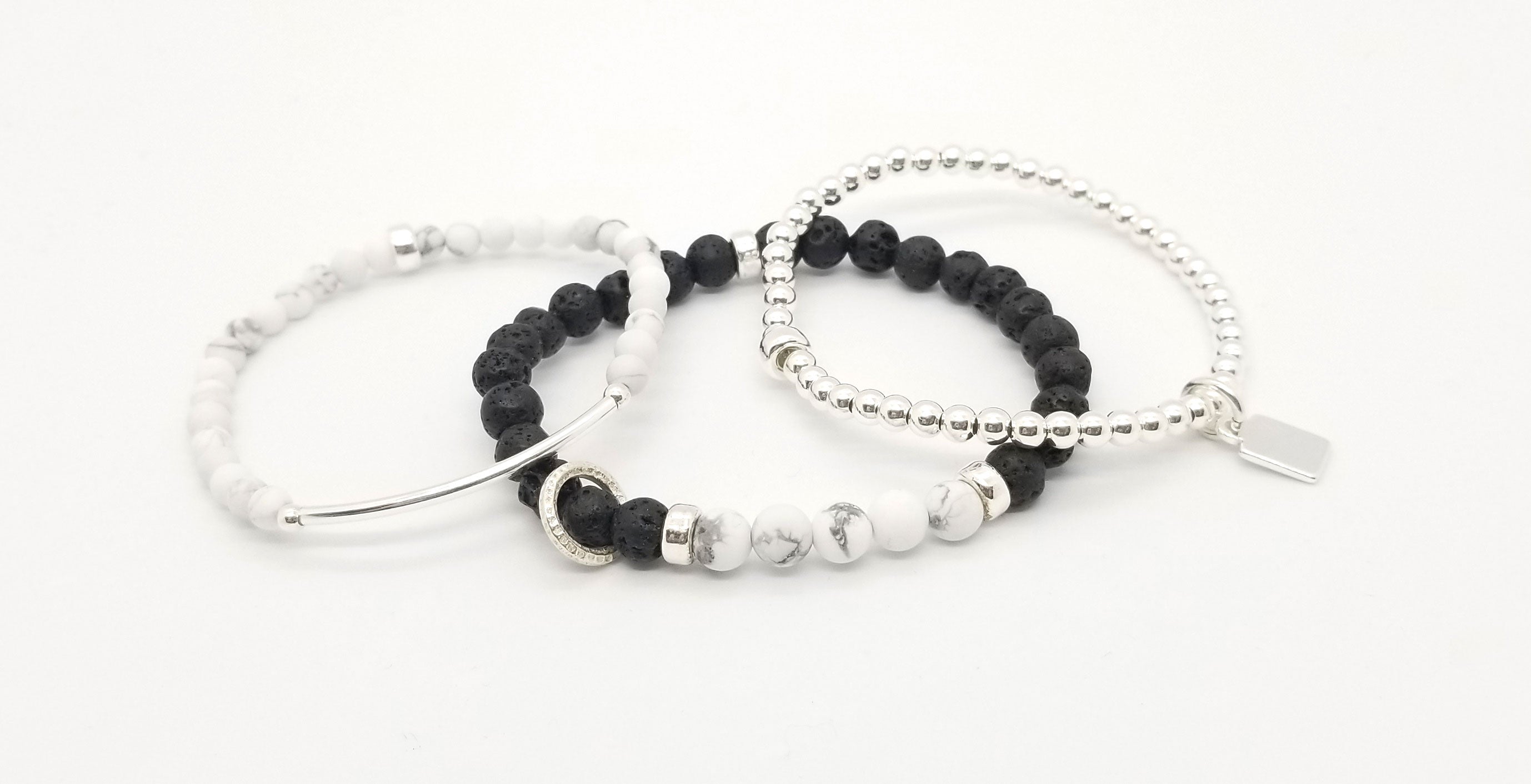 Howlite Lava Silver Bracelet 3 Stack