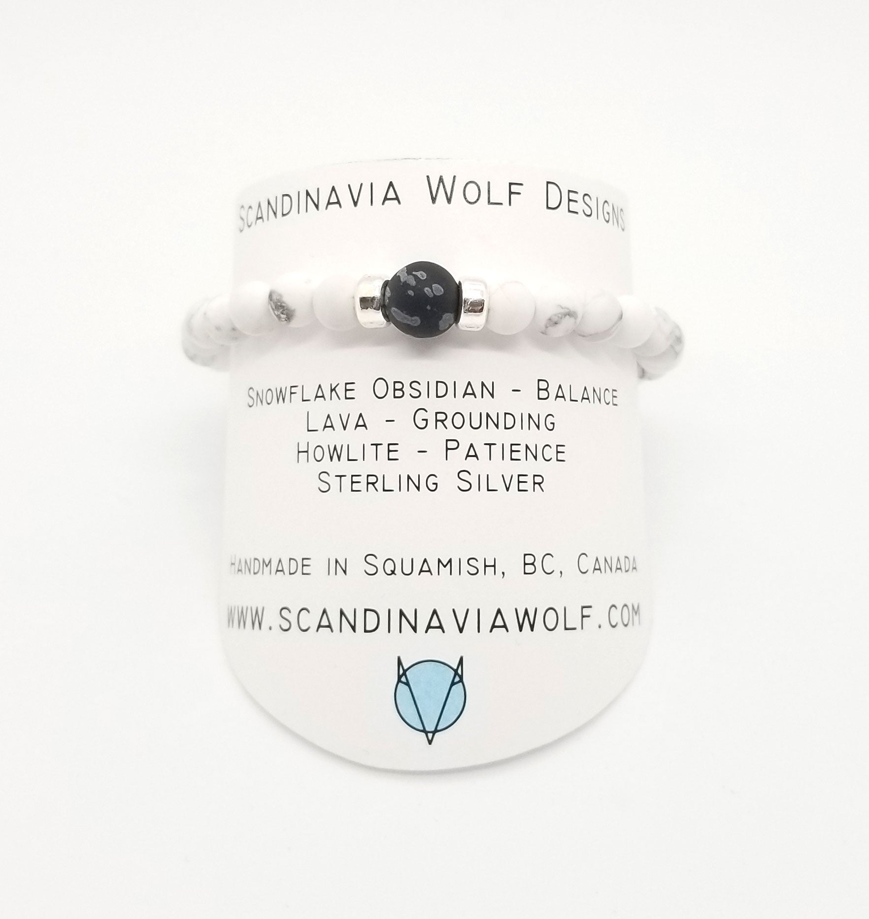 Snowflake Obsidian, Lava, Howlite, Silver Combo Bracelet
