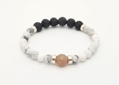 Strawberry Quartz, Lava, Howlite, Silver Combo Bracelet