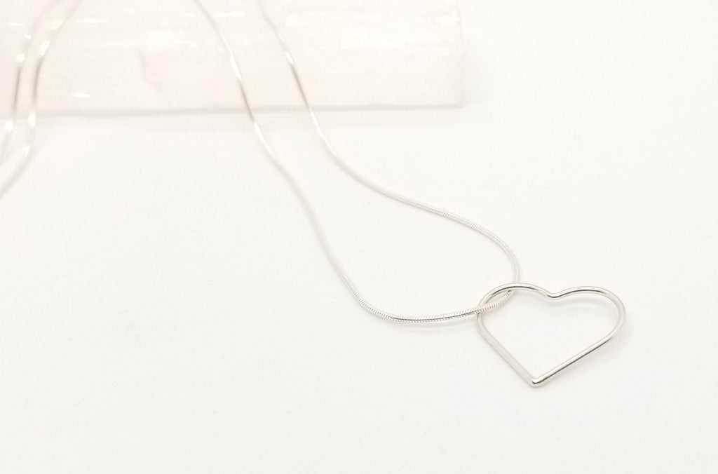 Large Floating Heart Silver Chain Necklace