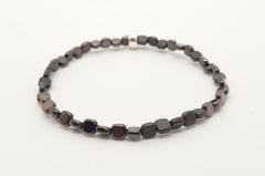 4mm Metallic Brown Gloss/Matte Hematite Skinny Square Silver Bracelet