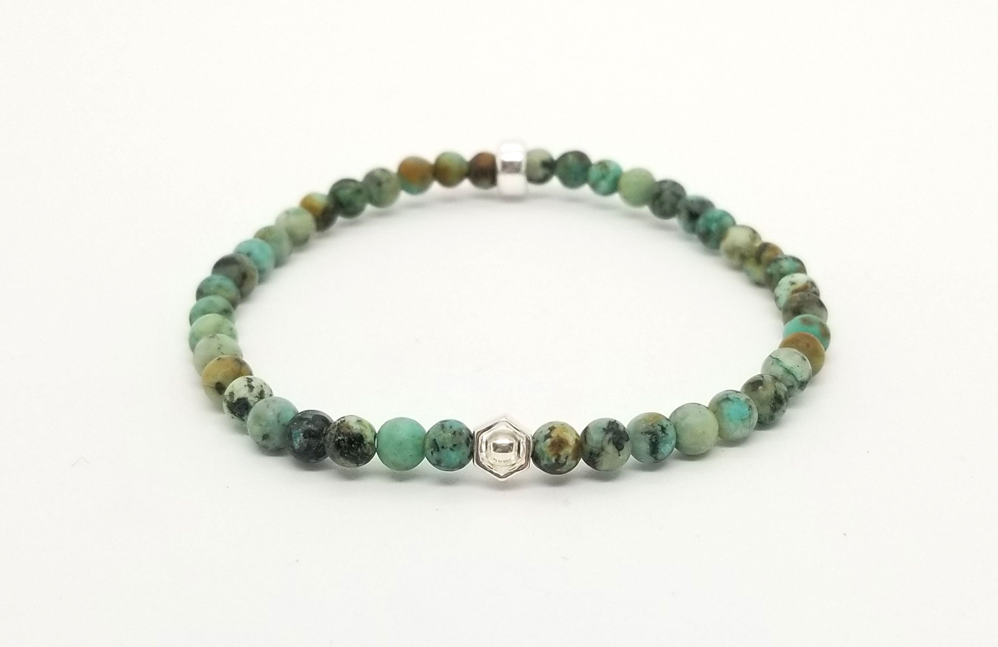African Turquoise Silver Hexagon Bracelet