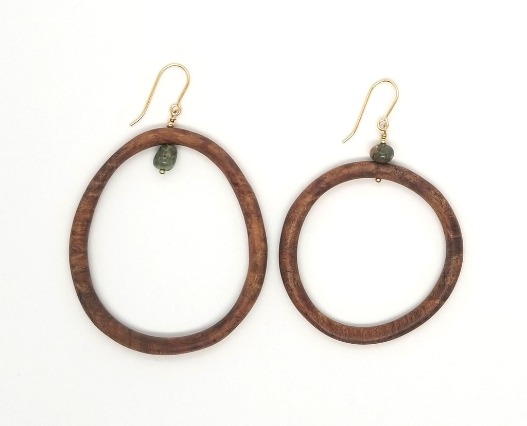 The Tobermory - Cherrywood, Jasper and Gold Asymmetrical Hoop Earrings (Message for Purchase)