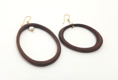 The Kingston - Black Walnut Freshwater Pearl Gold Asymmetrical Hoop Earrings (Message for Purchase)
