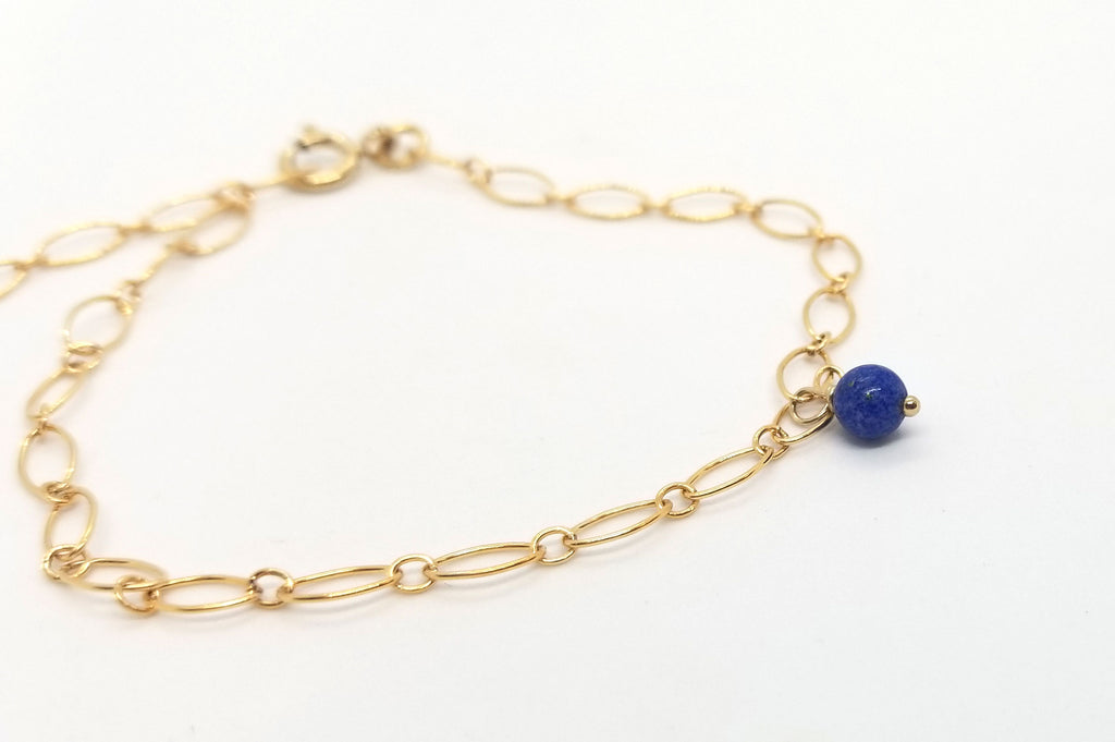 Lapis Lazuli Freshwater Pearl Gold Charm Bracelet