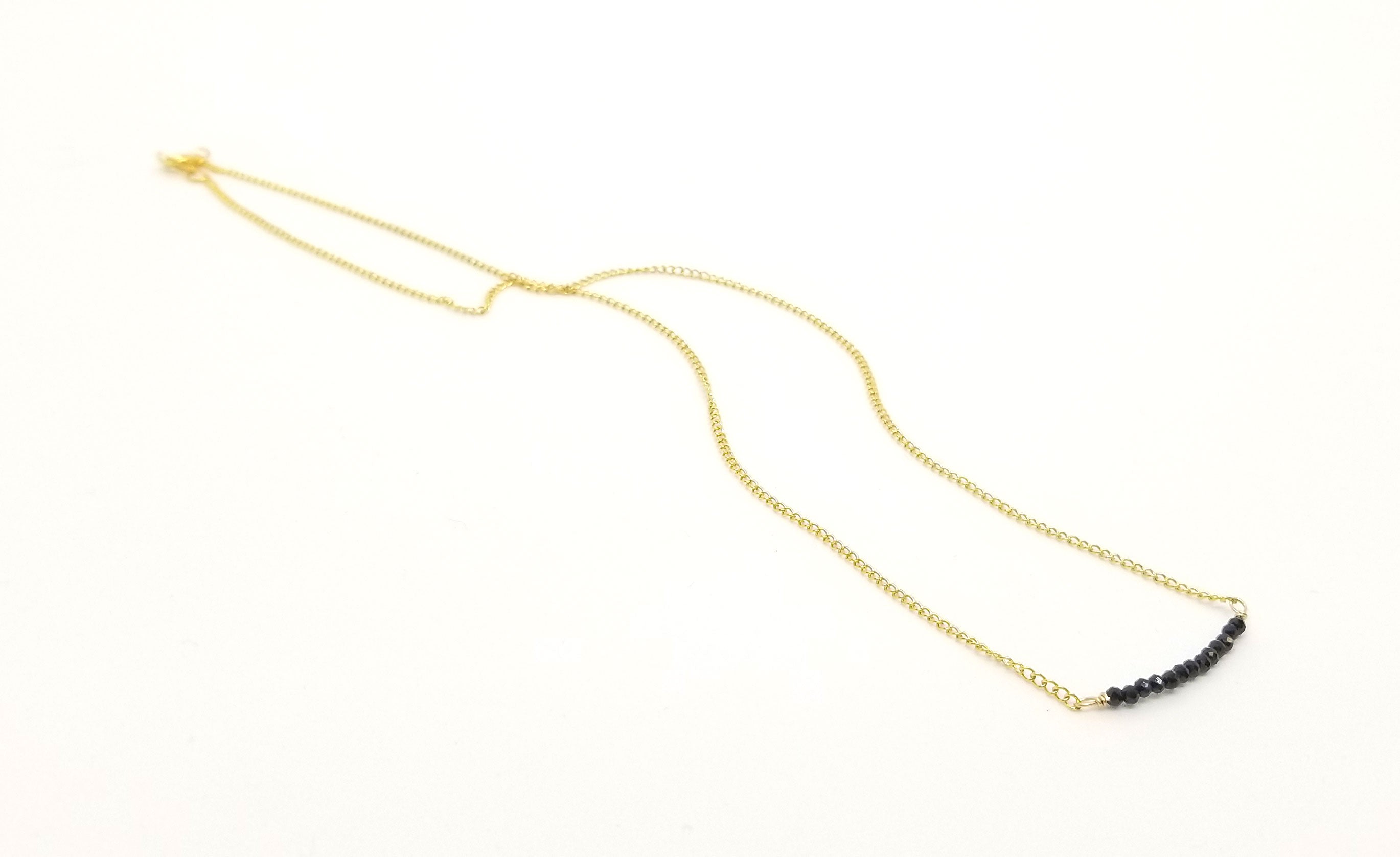 Black Spinel Gemstone Bar Gold Necklace