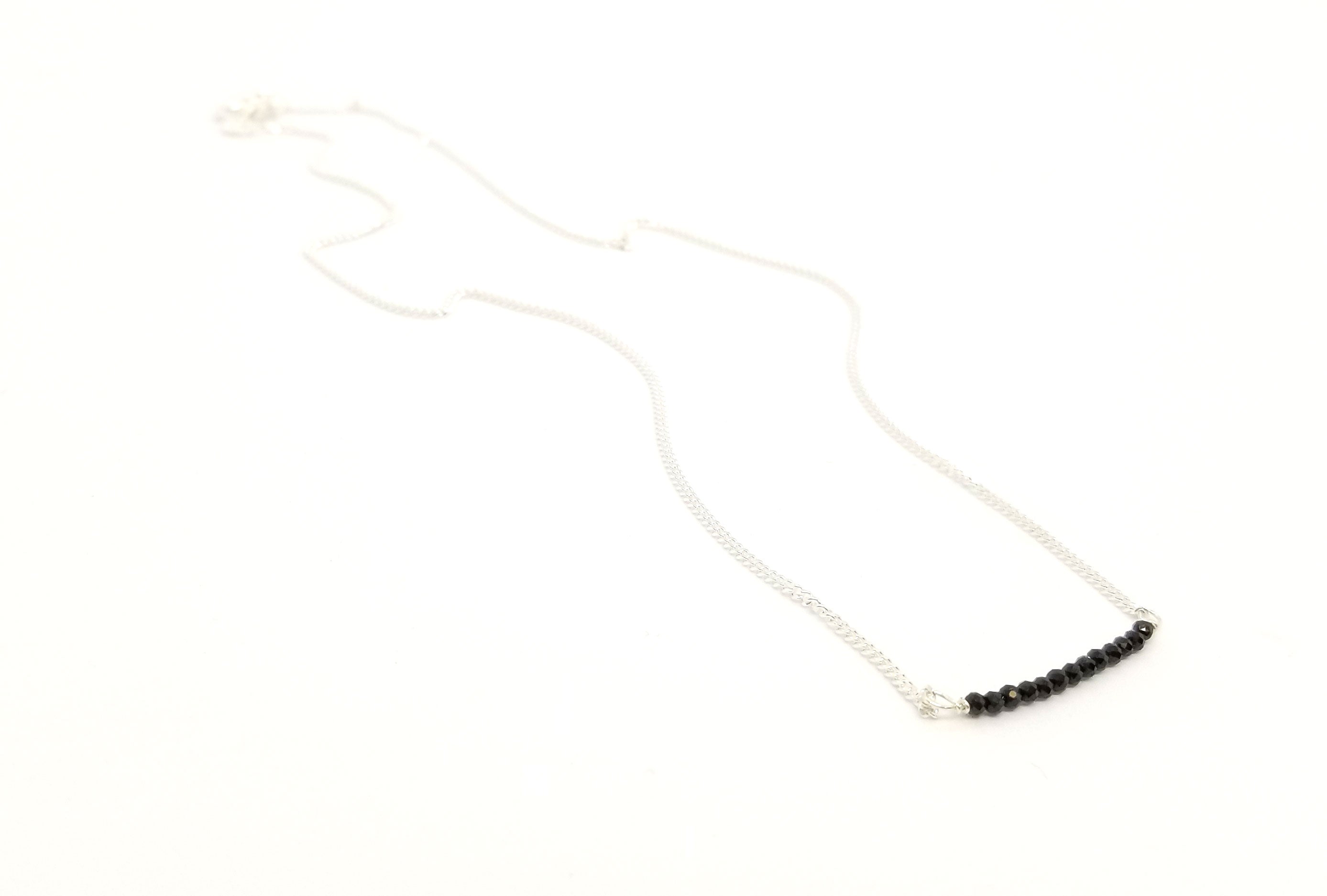 Black Spinel Gem Bar Silver Necklace