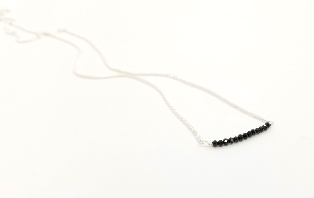 Black Spinel Gem Bar Silver Necklace