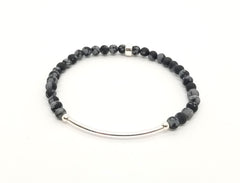 4mm Snowflake Obsidian Silver Bar Bracelet