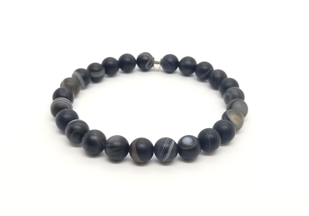 8mm Agate With Silver Bracelet