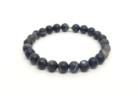8mm Agate With Silver Bracelet