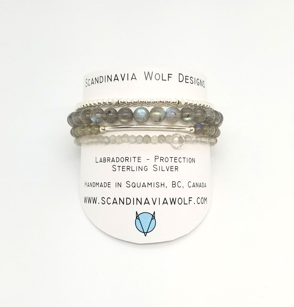 Labradorite Silver Bracelet 4 Stack