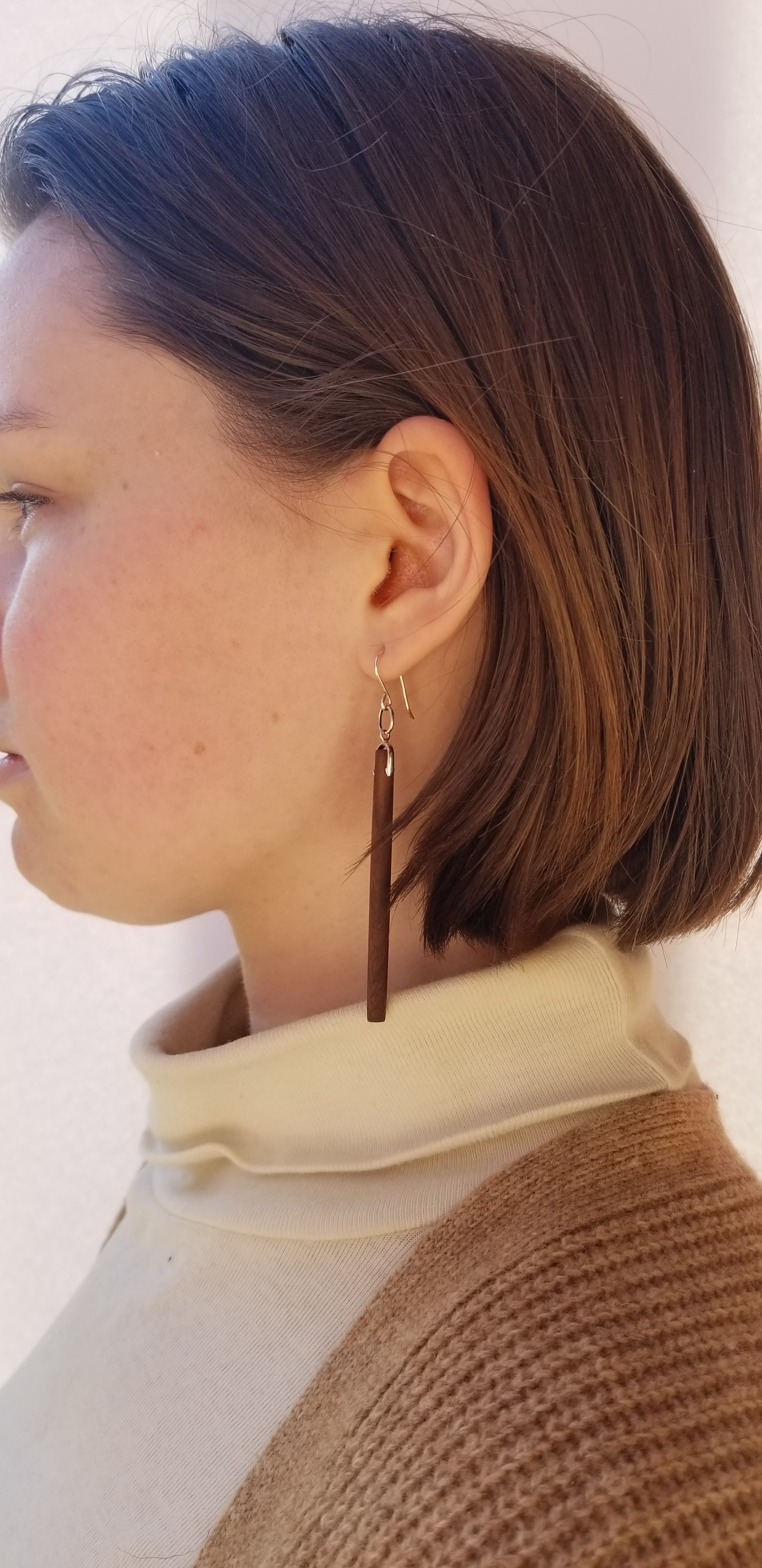 The Janet - Long Black Walnut Column Earrings